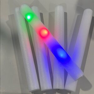 YOU RECEIVE 5! LED Foam Glow Stick Party Batons - White with Multicolor Lights